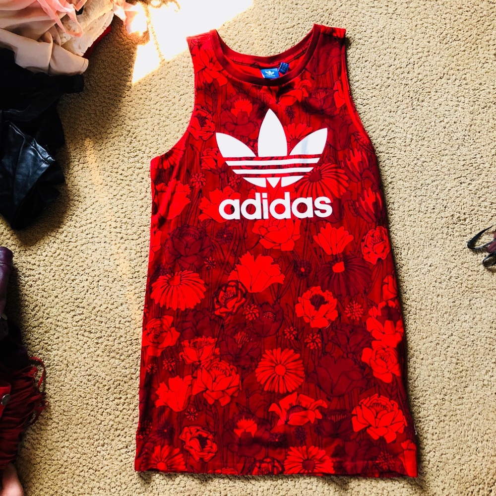 Red floral adidas t-shirt dress